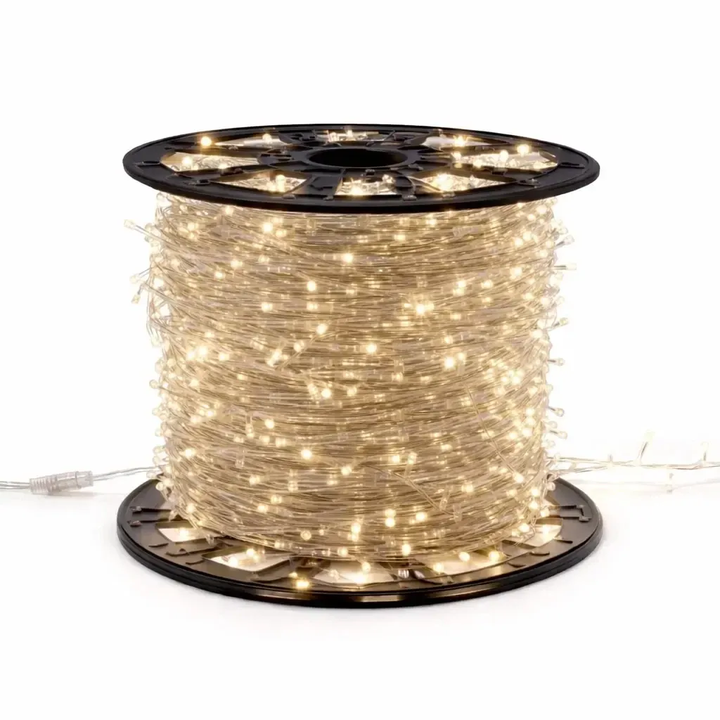 Easy Fix LED světelný řetěz 100 m teple bílá s Flash, 1000 diod, čirý kabel IP20, interiér, cívka