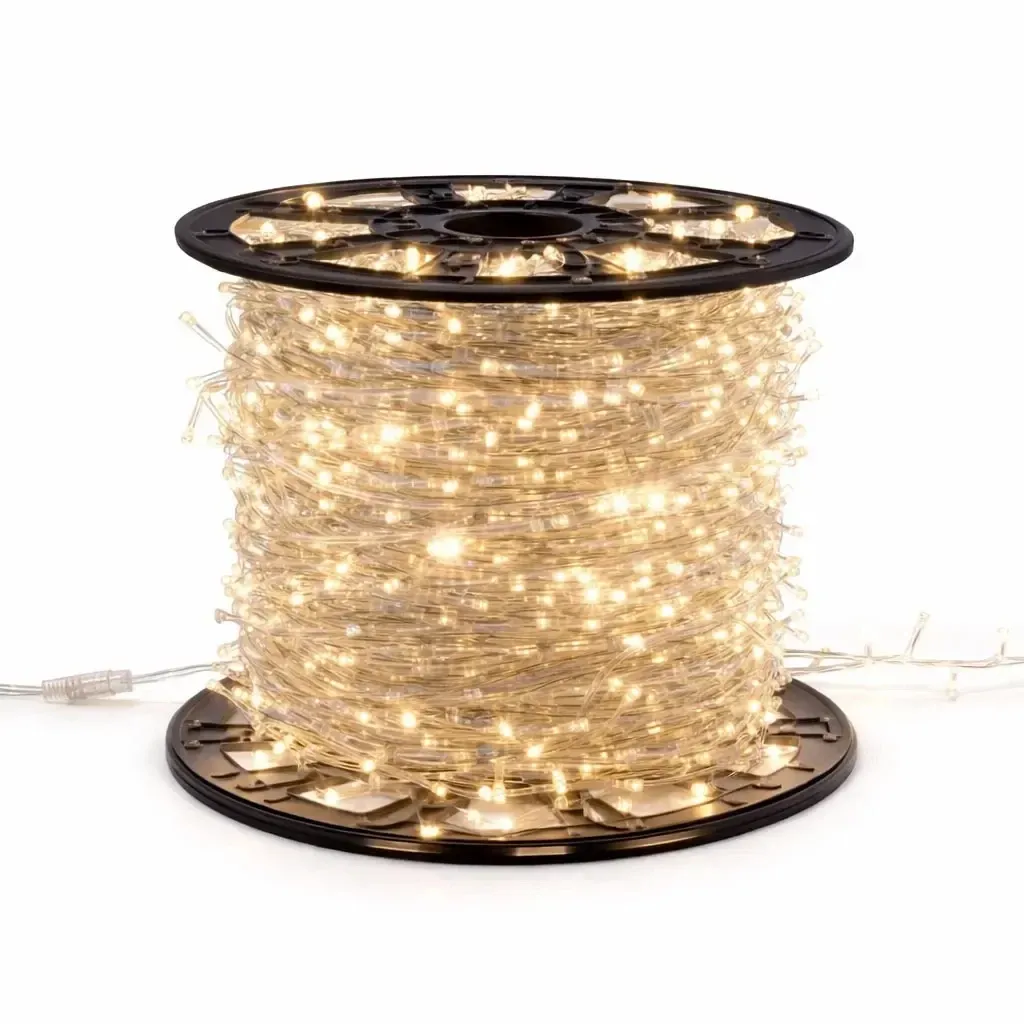 Easy Fix LED světelný řetěz 100 m teple bílá s Flash, 1000 diod, čirý kabel IP20, interiér, cívka