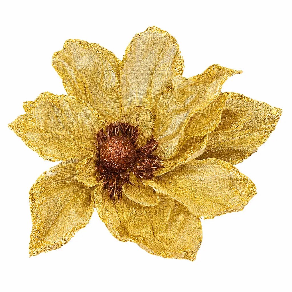 Dekorace umělý květ se svorkou, krémová, 20 cm, látka