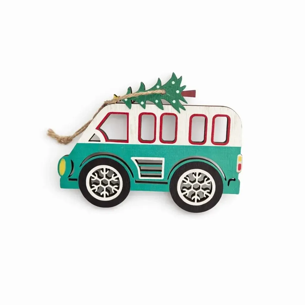 Dřevěná vánoční ozdoba autobus 12 × 9,5 cm, k zavěšení