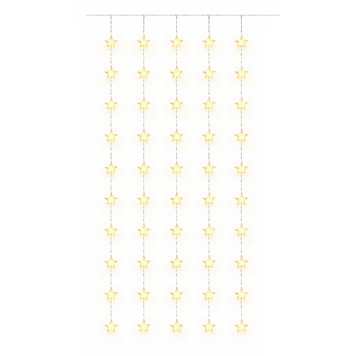 LED vánoční svíticí hvězdy do okna 100 × 200 cm, teple bílá, 50 diod, čirý kabel IP20 do interiéru, prodlužovací
