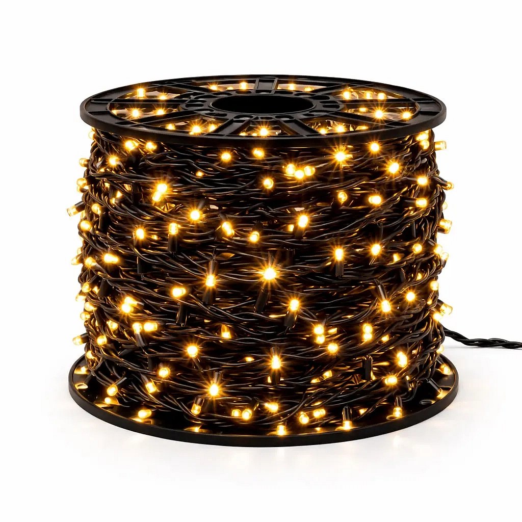 Easy Fix LED světelný řetěz 100 m venkovní teple bílá s FLASH, 600 diod, černý kabel IP67, cívka