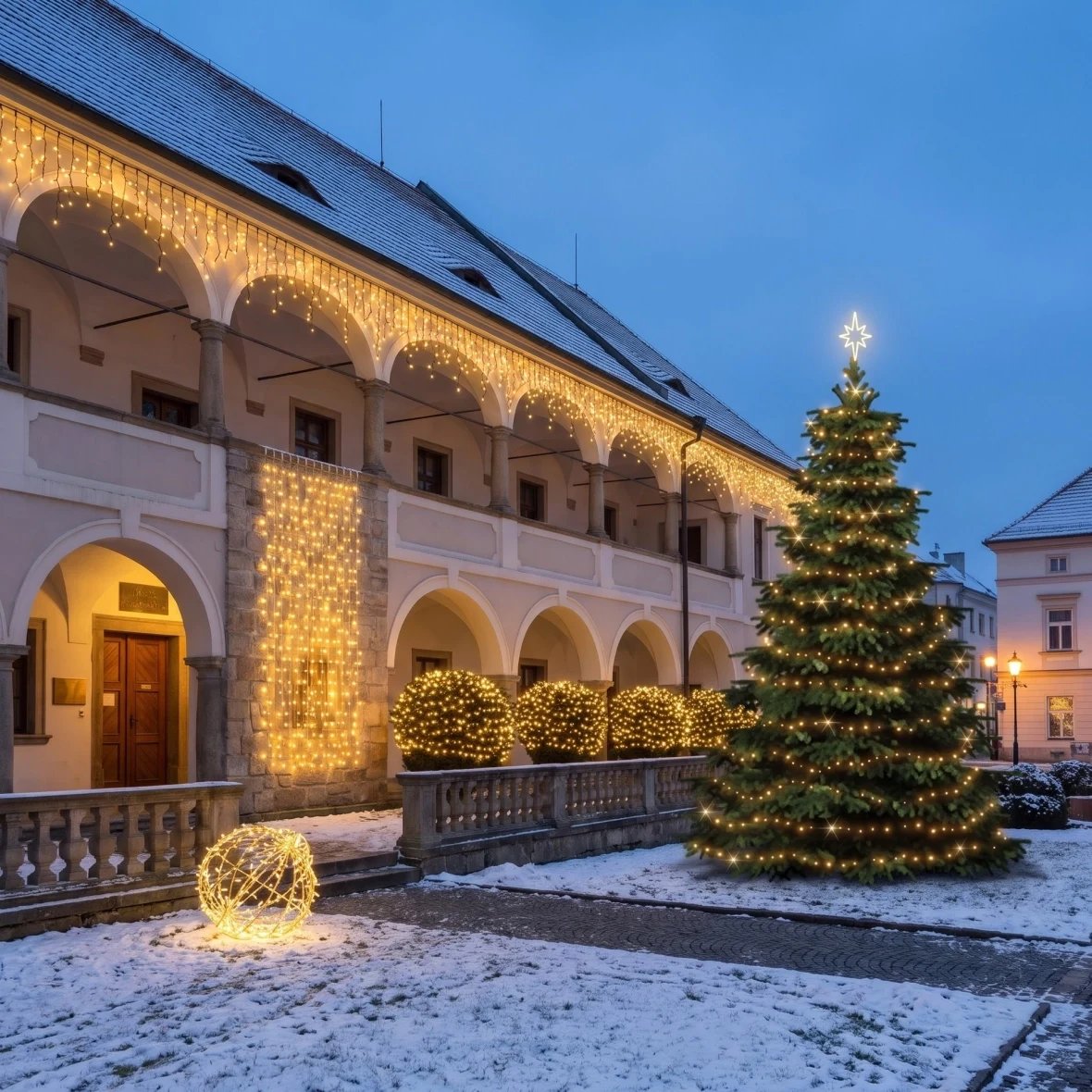 Vánoční sada Resort pro hotely, hotel na náměstí s podloubím