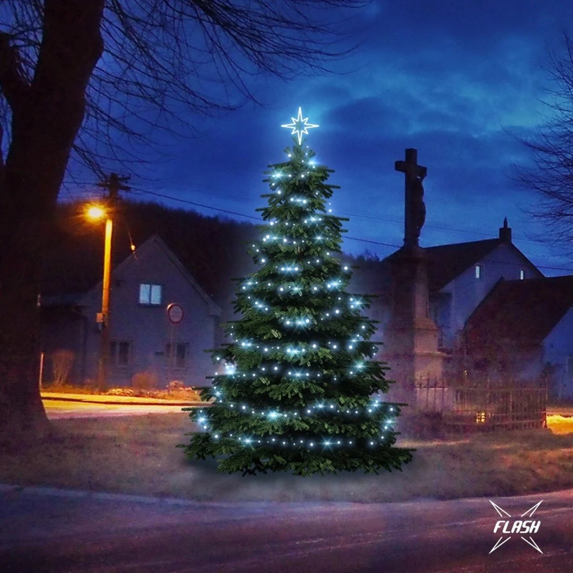 LED světelná sada na vánoční stromy vysoké 3–5 m, ledová bílá s Flash