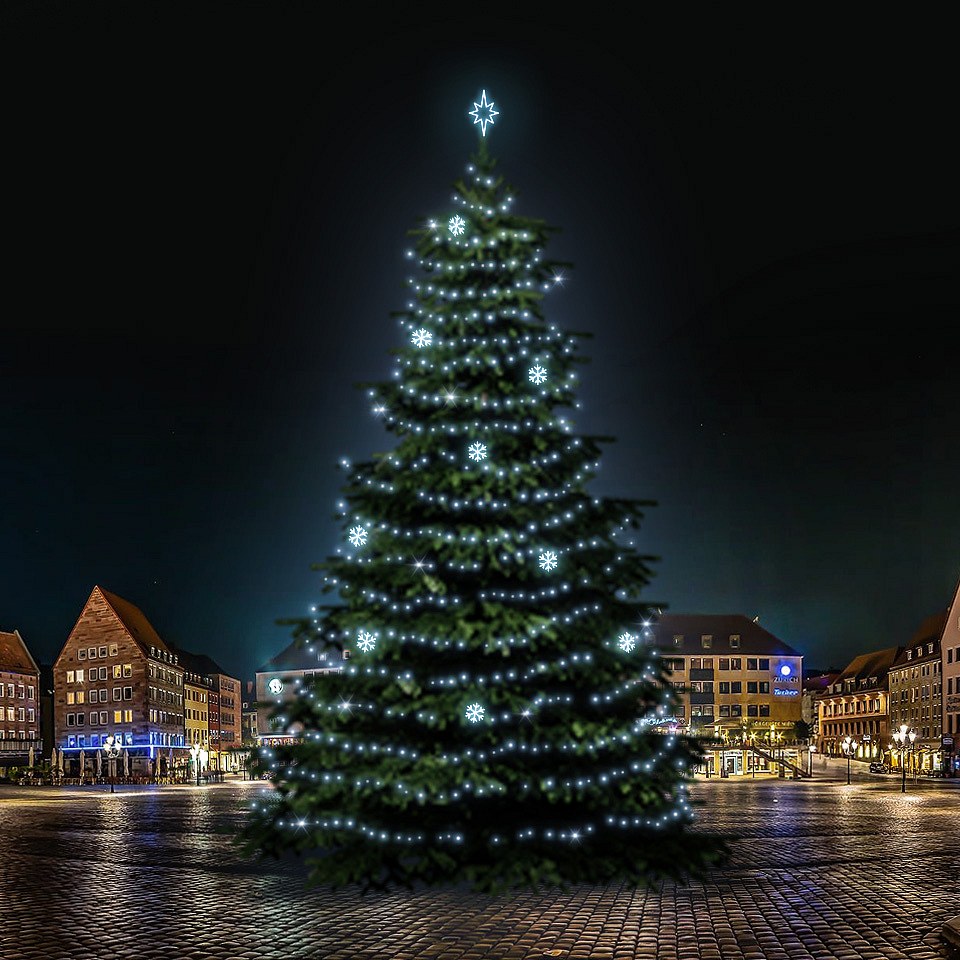 LED svetelná sada na vianočné stromy vysoké 21-23 m, ľadová biela s dekormi EFD01