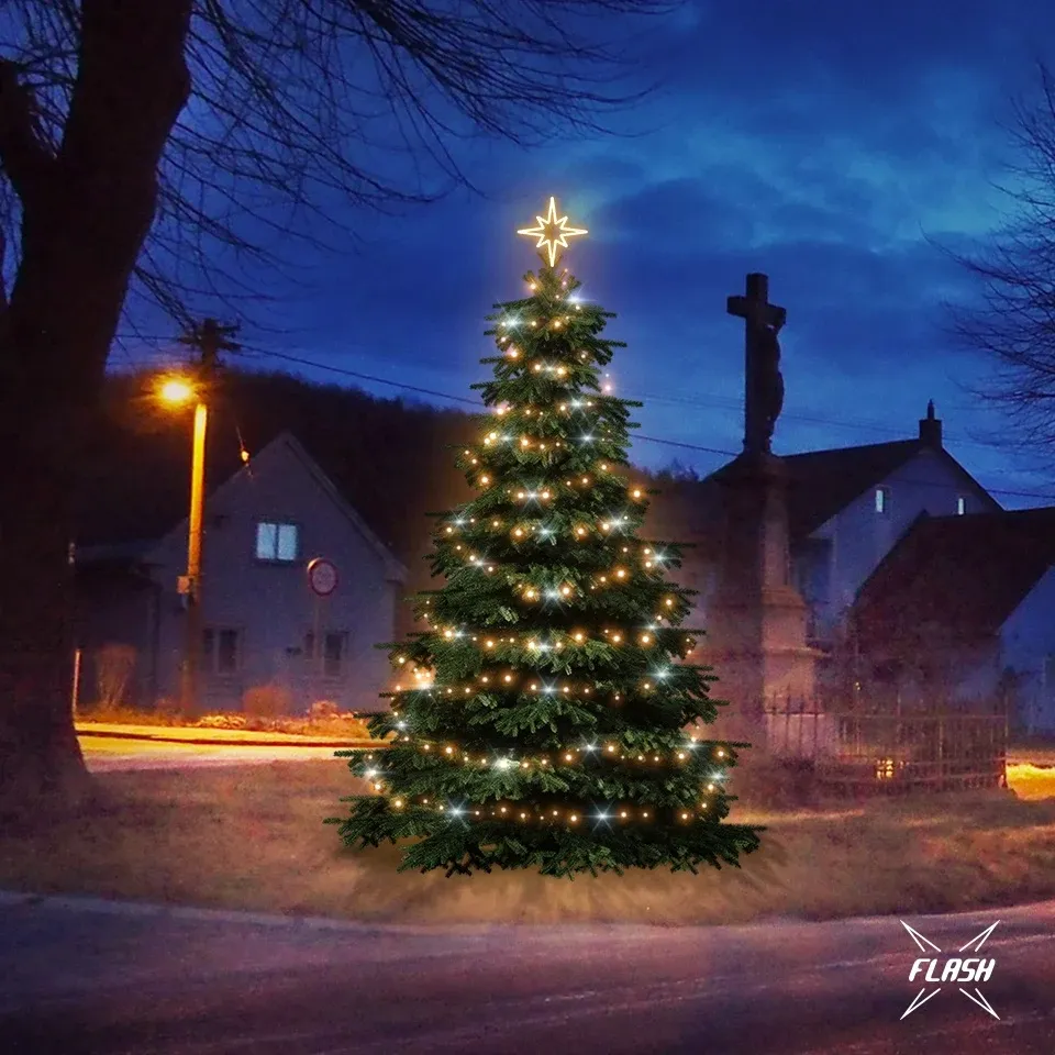 Sada LED svetiel pre vianočné stromčeky vysoké 3-5 m, teplá biela s bleskom
