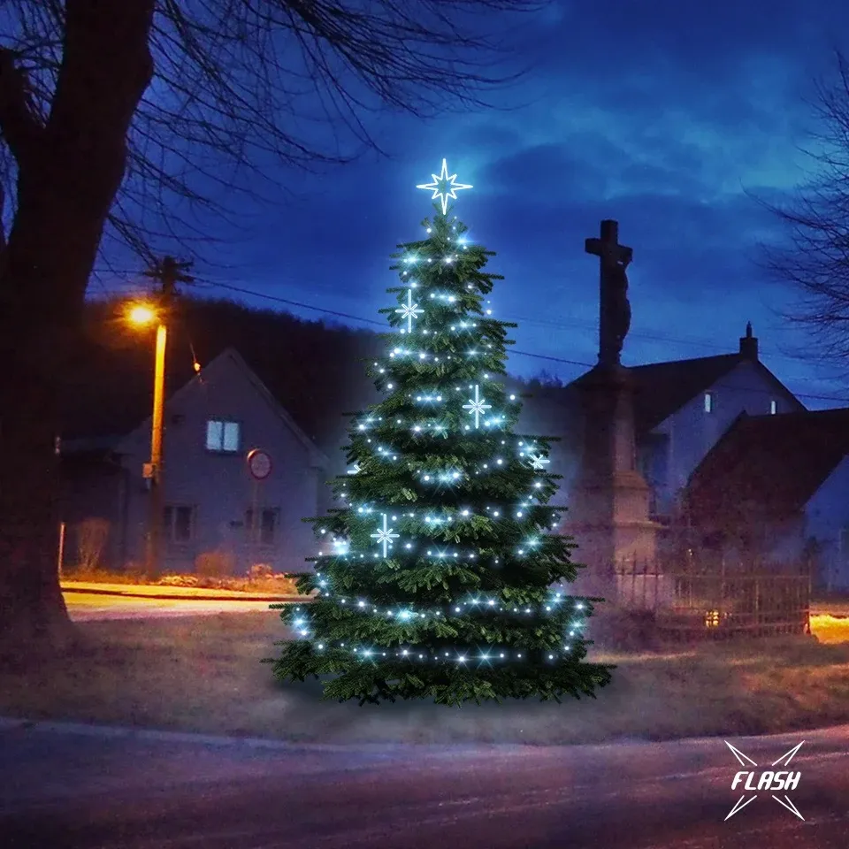 Sada LED osvetlenia na stromy vysoké 3–5 m, ľadovo biela s efektom Flash, s dekoráciami DZ113S2
