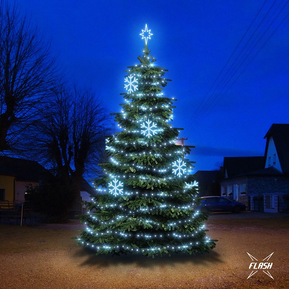 LED svetelná súprava pre vianočné stromčeky vysoké 6-8 m, ľadovo biela s bleskom, dekory DZX0EFD01