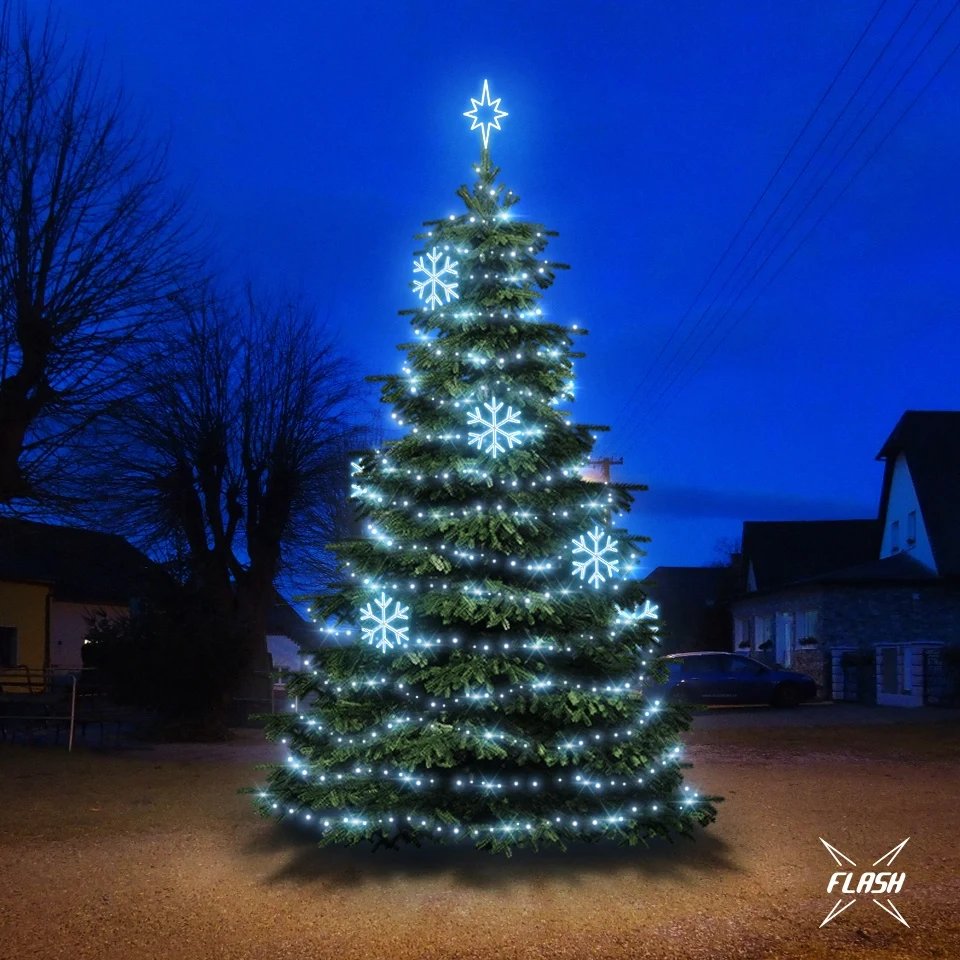 LED svetelná súprava pre vianočné stromčeky vysoké 6-8 m, ľadovo biela s bleskom, dekory DZX0EFD01