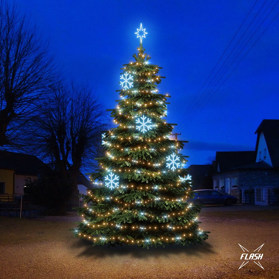 LED svetelná sada FLASH na strom 6-8m s dekormi EFD01, teplá biela