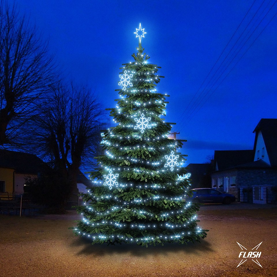 LED svetelná sada FLASH na strom 6-8m s dekormi EFD05, ľadová biela