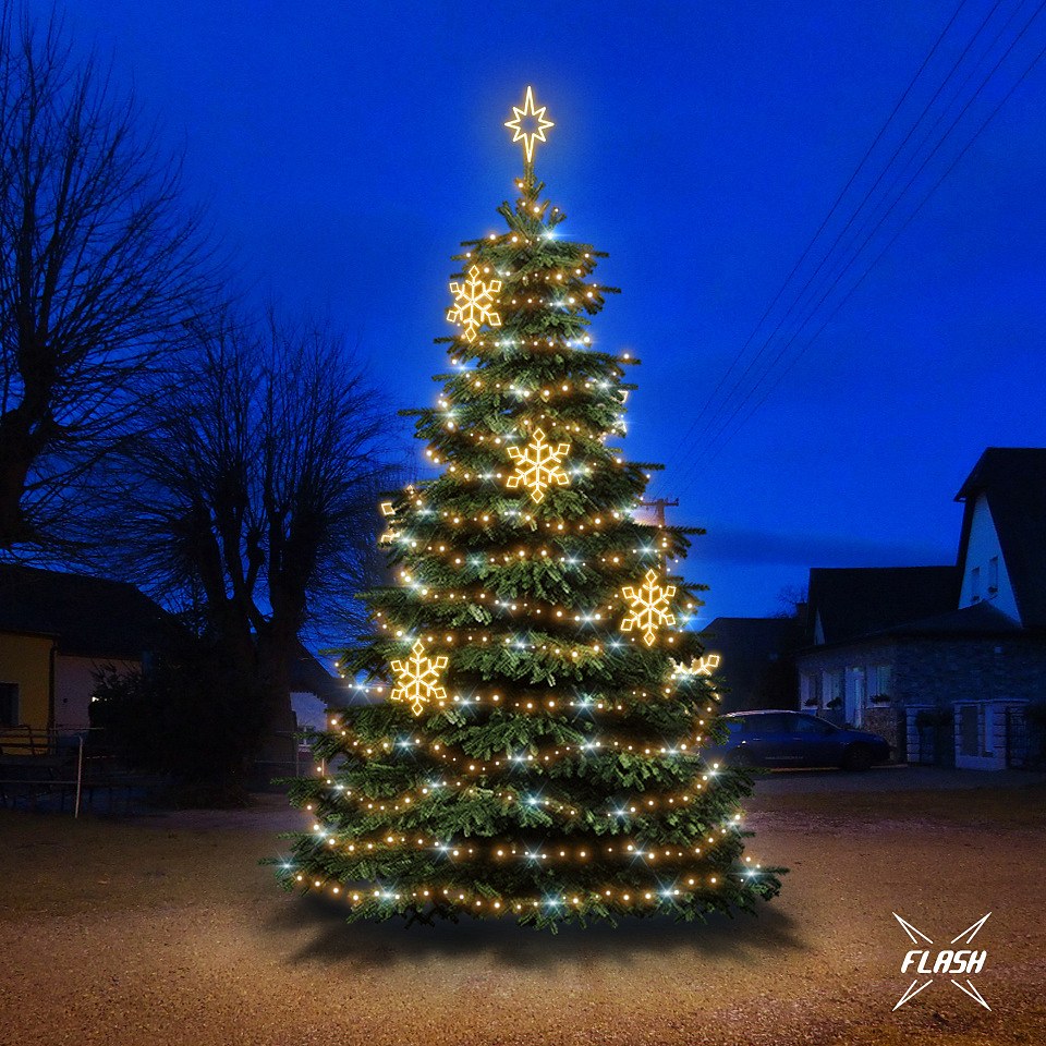 LED svetelná súprava pre vianočné stromčeky vysoké 6-8 m, teplá biela s bleskom, dekory DZX1EFD05W