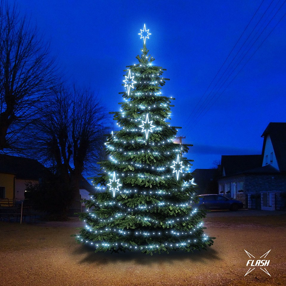 LED svetelná súprava pre vianočné stromčeky vysoké 6-8 m, ľadovo biela s bleskom, dekory DZX0141S2