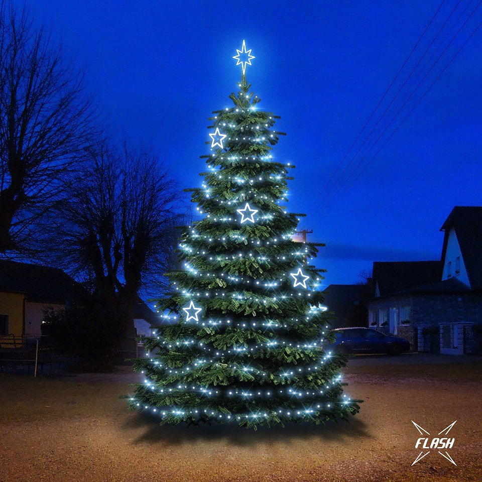 LED svetelná sada FLASH na strom 6-8m s dekormi EFD11, ľadová biela