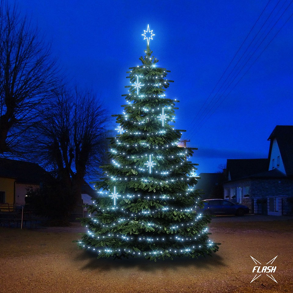 LED svetelná sada FLASH na strom 6-8m s dekormi EFD15S2, ľadová biela