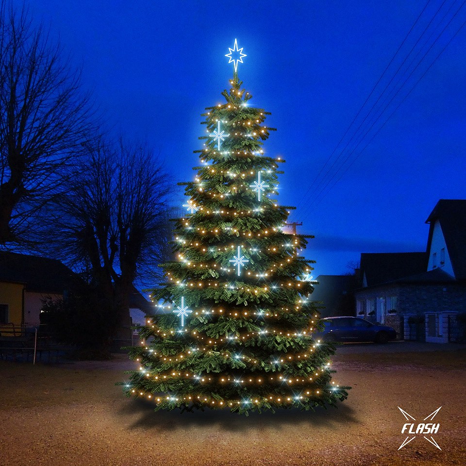 LED svetelná sada FLASH na strom 6-8m s dekormi EFD15S2, teplá biela