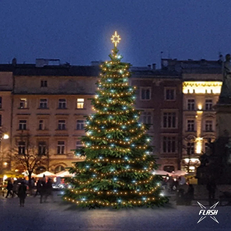 Sada LED svetiel pre vianočné stromčeky vysoké 9-11 m, teplá biela s bleskom