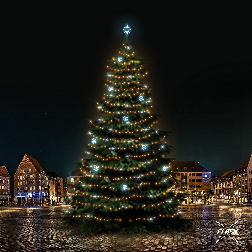 LED svetelná súprava pre vianočné stromčeky vysoké 21-23 m, teplá biela s bleskom, ľadové dekory DZX0EFD01
