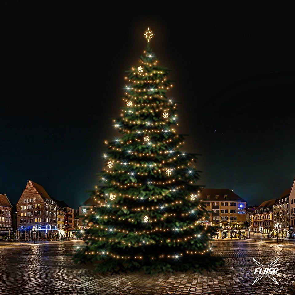 LED svetelná sada na vianočné stromy vysoké 21-23 m, teplá biela s Flash, dekory EFD02W