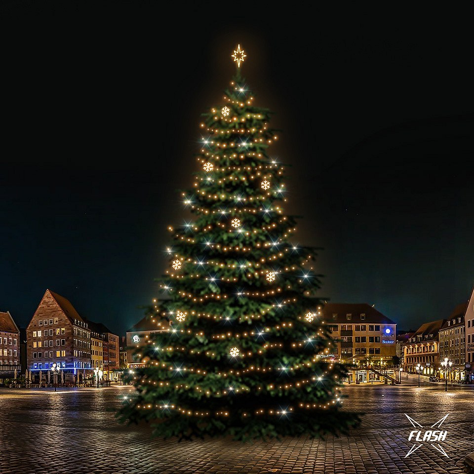 Sada LED svetiel pre vianočné stromčeky vysoké 21-23 m, teplá biela s bleskom, dekory DZX1EFD02W