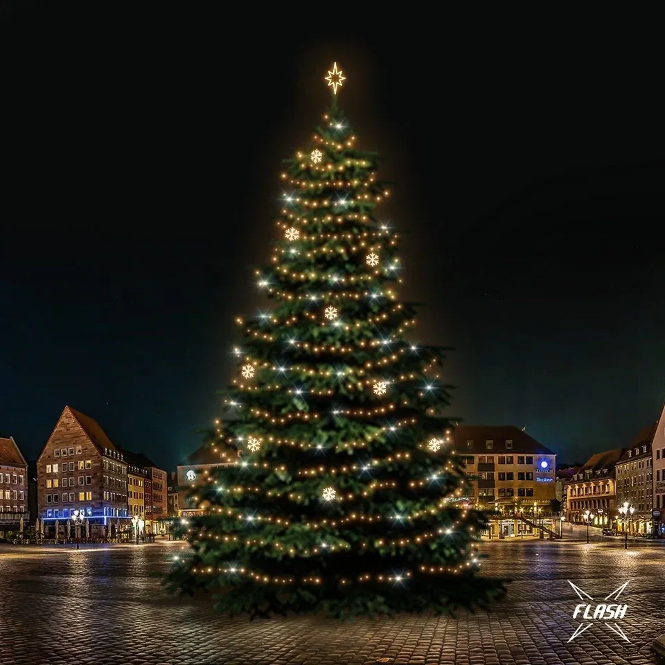 Sada LED svetiel pre vianočné stromčeky vysoké 21-23 m, teplá biela s bleskom, dekory DZX1EFD02W