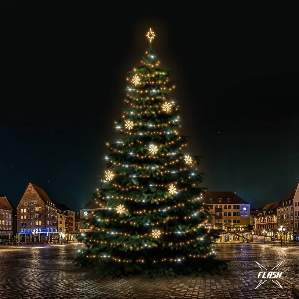LED svetelná súprava pre vianočné stromčeky vysoké 21-23 m, teplá biela s bleskom, dekory DZX1EFD08W