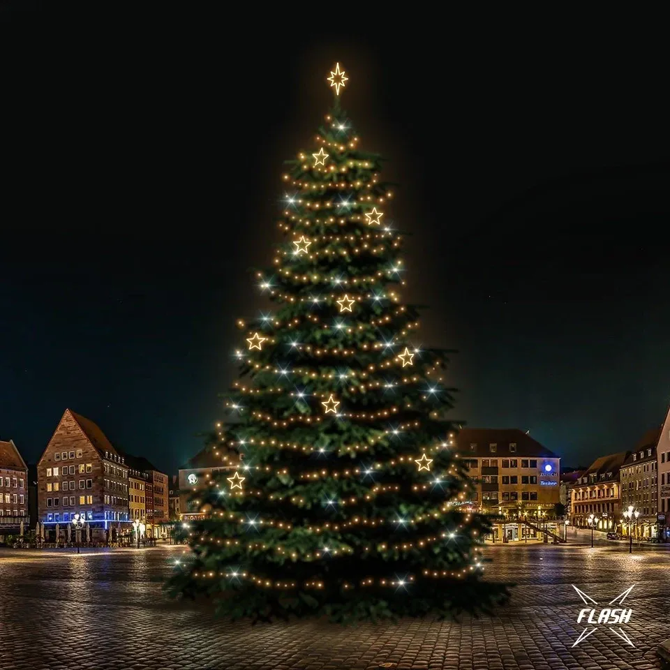 Sada LED svetiel pre vianočné stromčeky vysoké 21-23 m, teplá biela s bleskom, dekory DZ115WS1