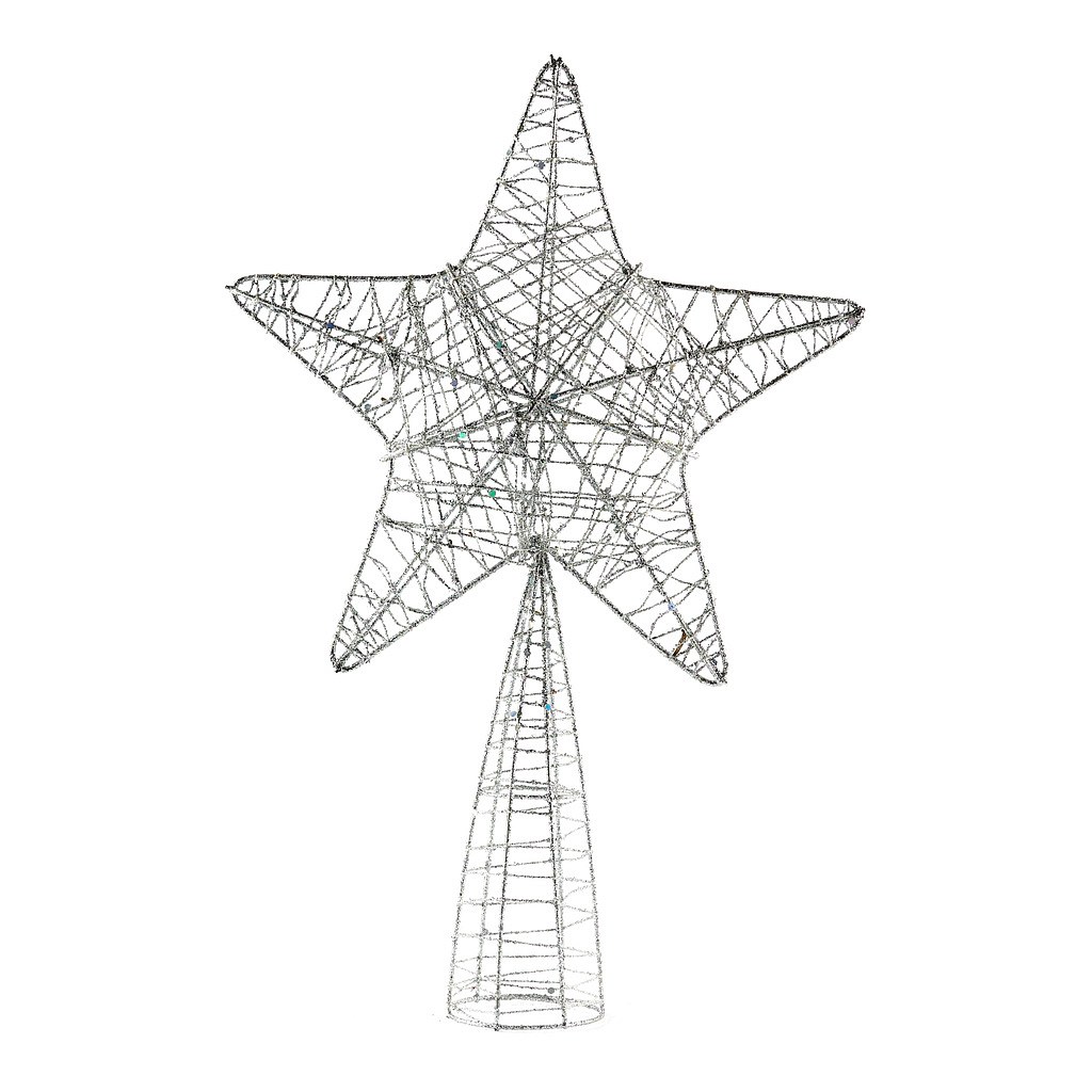 Hviezda na špic stromu, striebortná, 24 x 36 cm