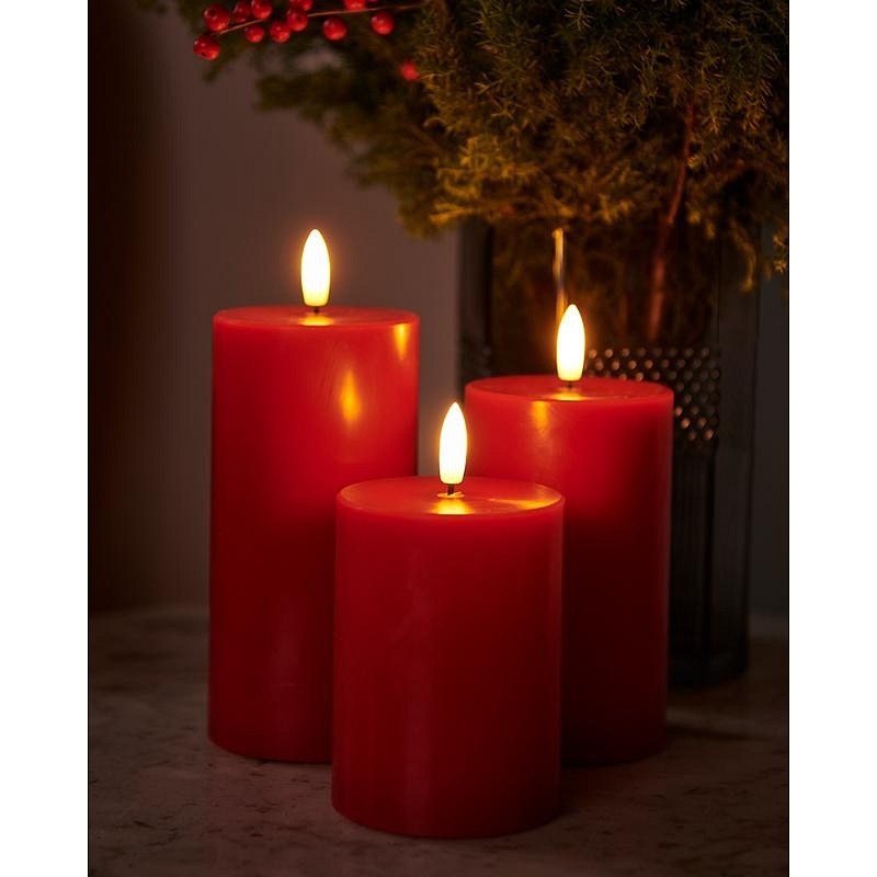 Voskové LED sviečky Sille exclusive, 3set, červená