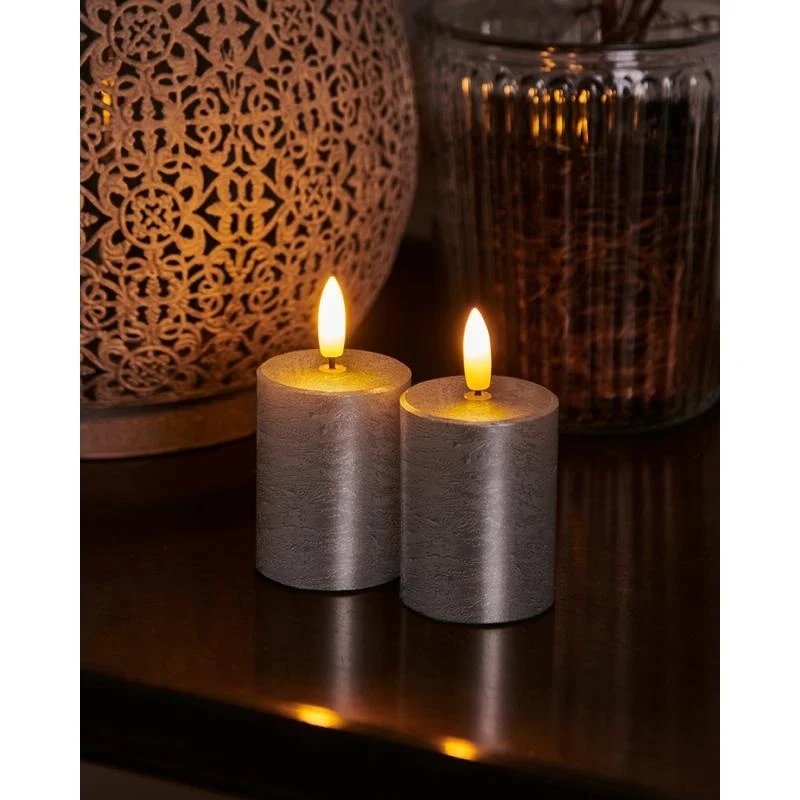 _Download Sada LED sviečok s voskom Sille mini, 2 kusy, Ø 5 × 6,5 cm, strieborná