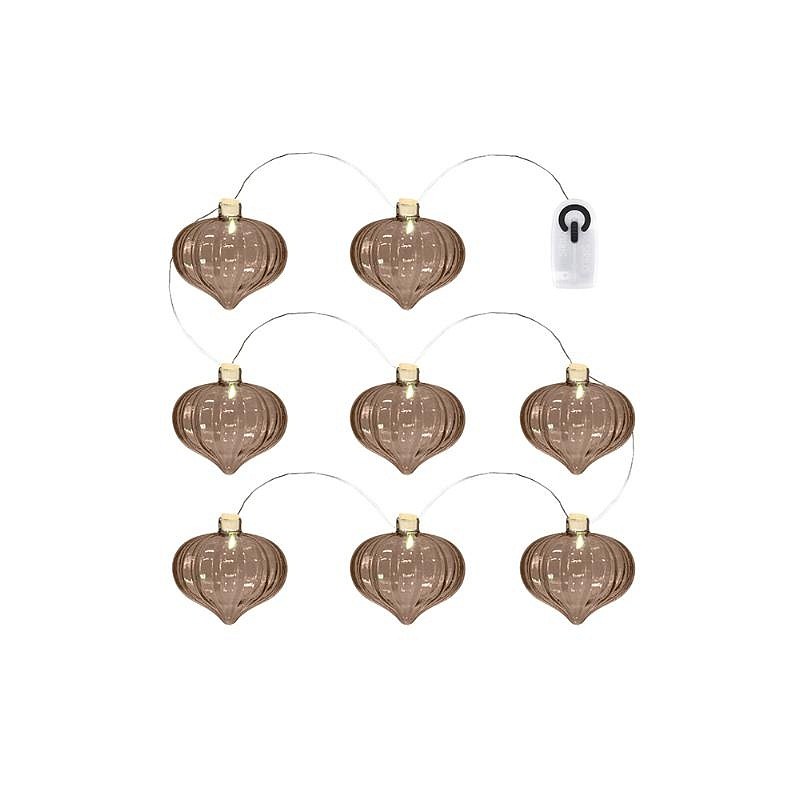 _Stiahnuté - Dekoratívna svetelná reťaz LED so sklenenými lampášmi na baterky, hnedá, 1,5 m, 8 lampášov