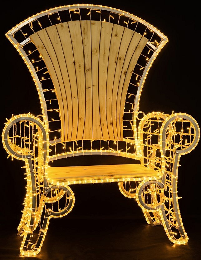 Vianočné kreslo vonkajšie, 850 teple bielych LED diód, drevený sedák