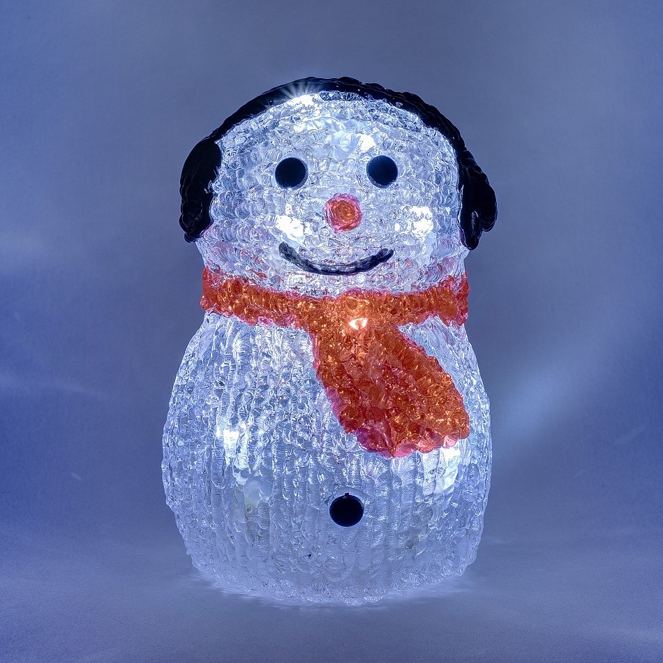 LED svetelný snehuliak, 15 cm