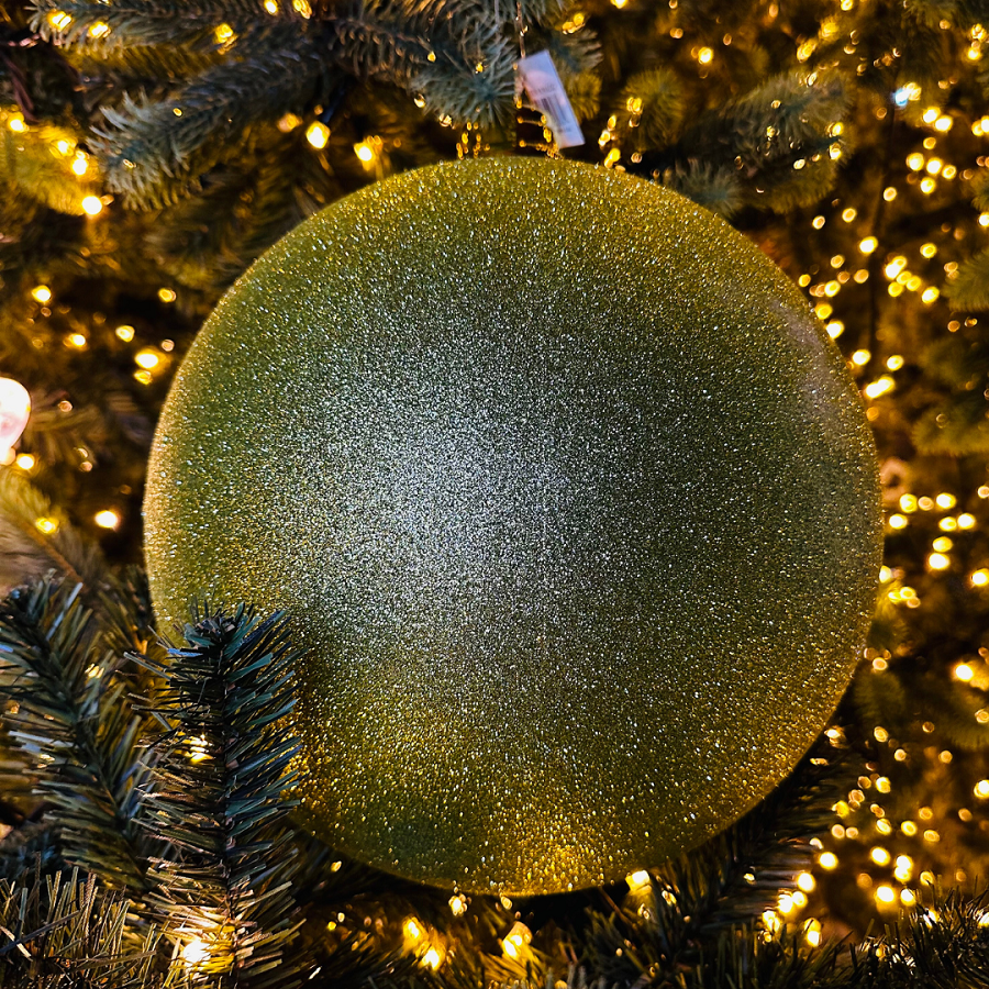 Plastová guľa, priem. 20 cm, jablkovo zelená, glitter