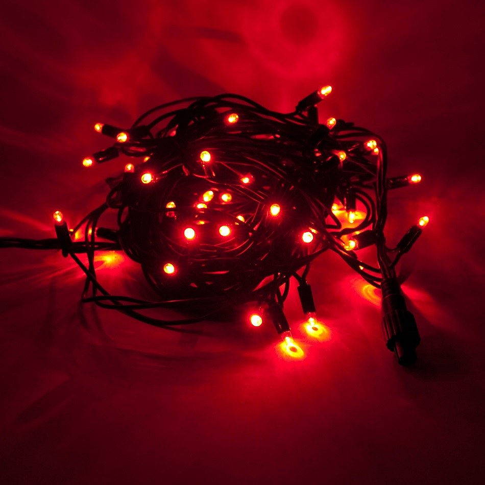 LED svetelná reťaz 5 m, červená, 50 diód, IP67