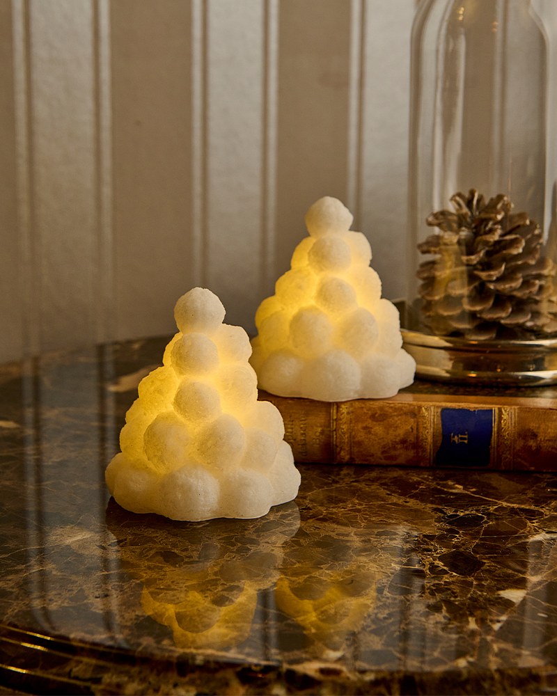 LED sviečka hora zo snehových gulí, biela, sada 2 kusy, cca 10 cm