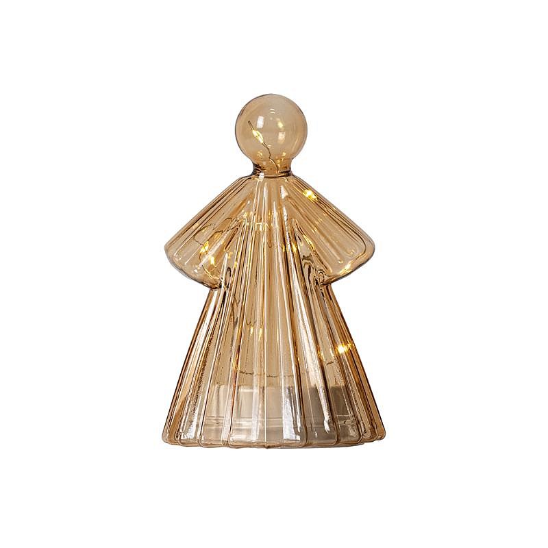 LED svetelný anjel, sklenený, zlatý, 15 cm