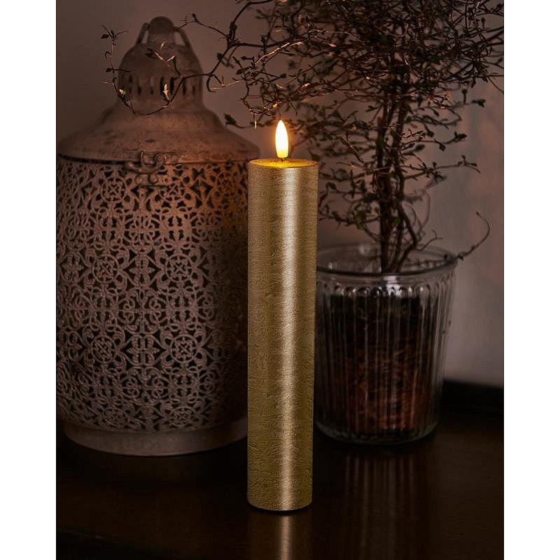Vosková LED sviečka Sille, 25cm, zlatá, priem. 5 cm