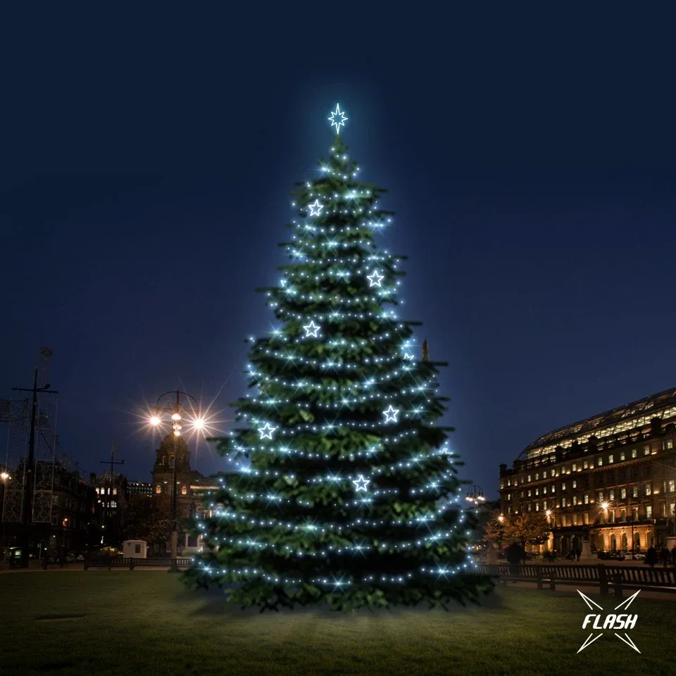 Sada LED svetiel pre stromy vysoké 12-14 m, ľadovo biela s bleskom, dekory EFD11