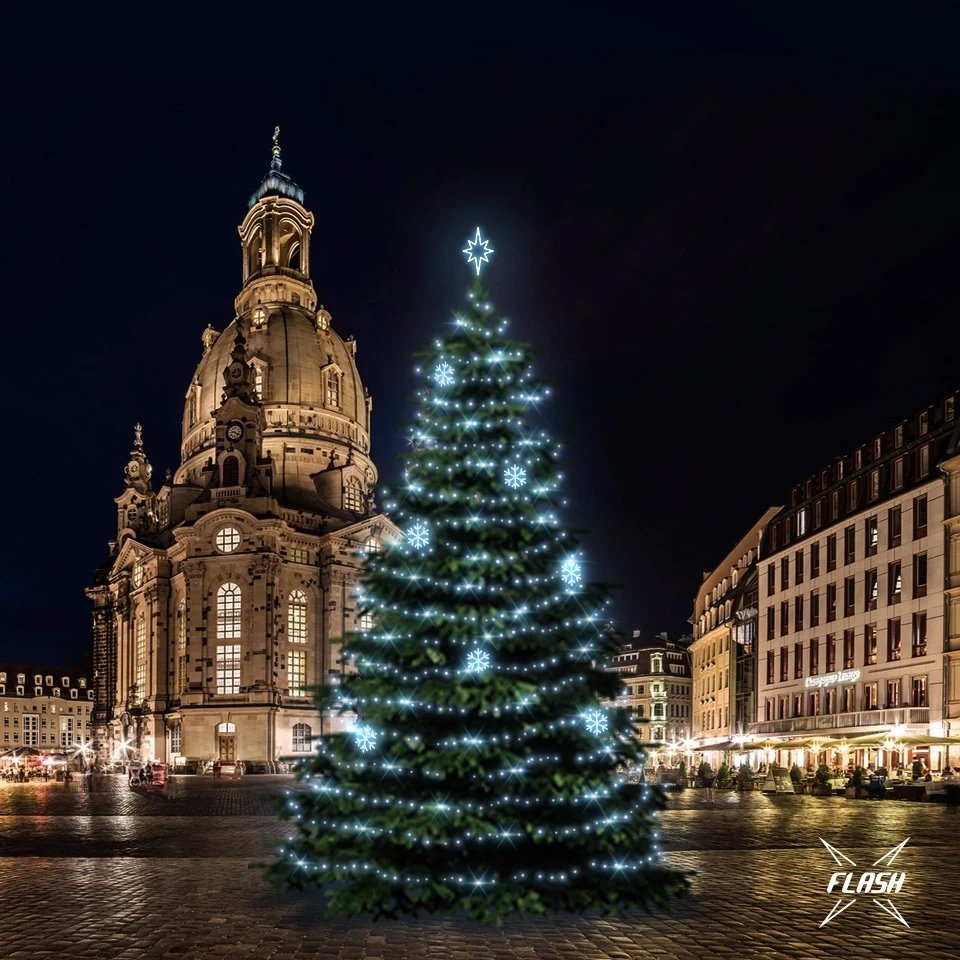 LED svetelná súprava pre stromy vysoké 15-17 m, ľadovo biela s bleskom, dekory DZX0EFD01