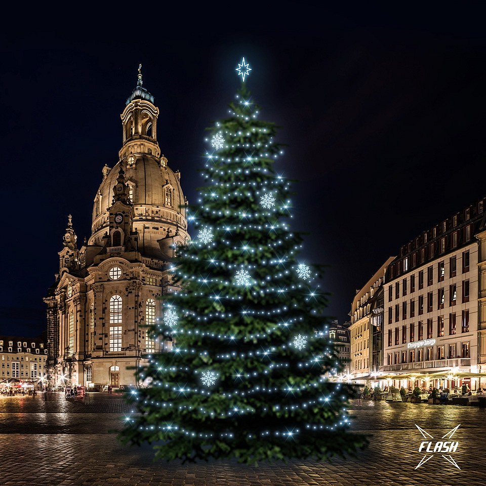 LED svetelná súprava pre stromy vysoké 18-20 m, ľadovo biela s bleskom, dekory DZX0EFD08