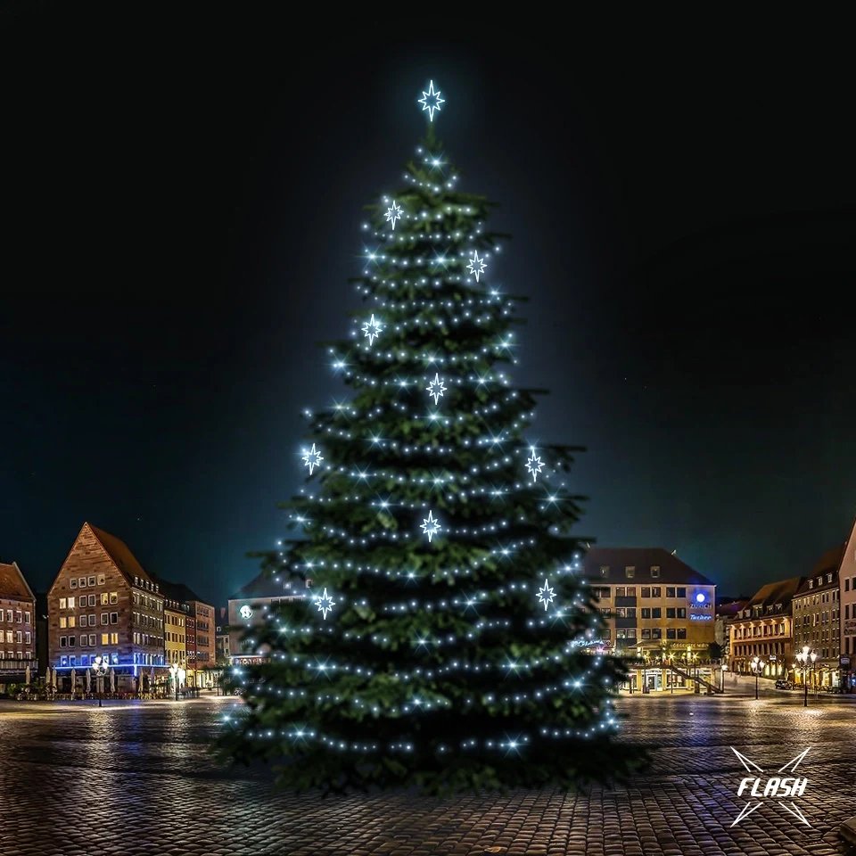 LED svetelná súprava pre stromy vysoké 21-23 m, ľadovo biela s bleskom, dekory DZ141S3