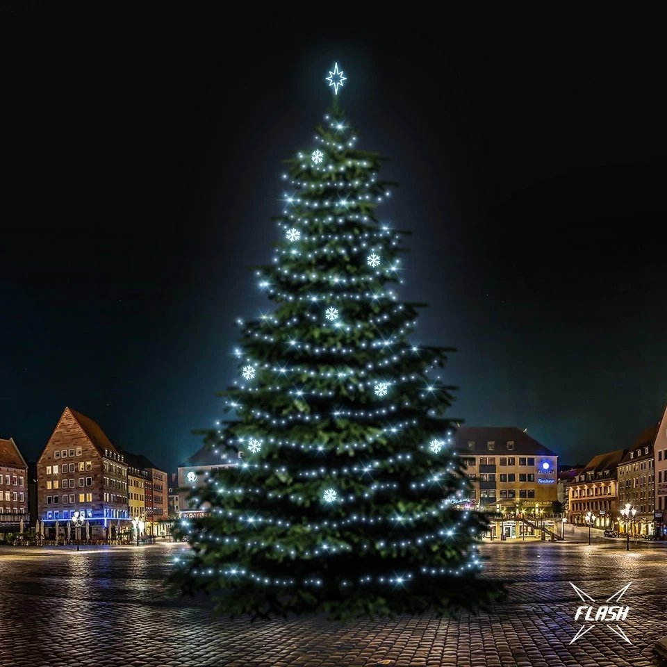 LED svetelná súprava pre stromy vysoké 21-23 m, ľadovo biela s bleskom, dekory DZX0EFD01