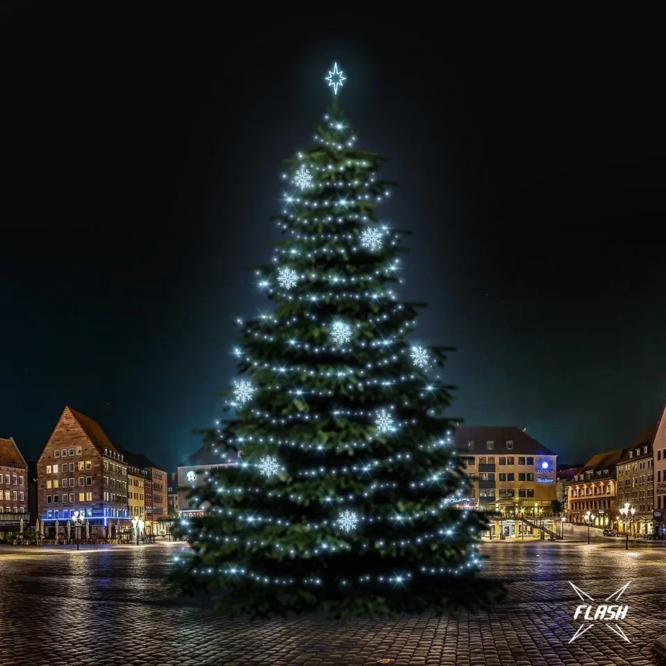 LED svetelná súprava pre stromy vysoké 21-23 m, ľadovo biela s bleskom, dekory DZX0EFD08