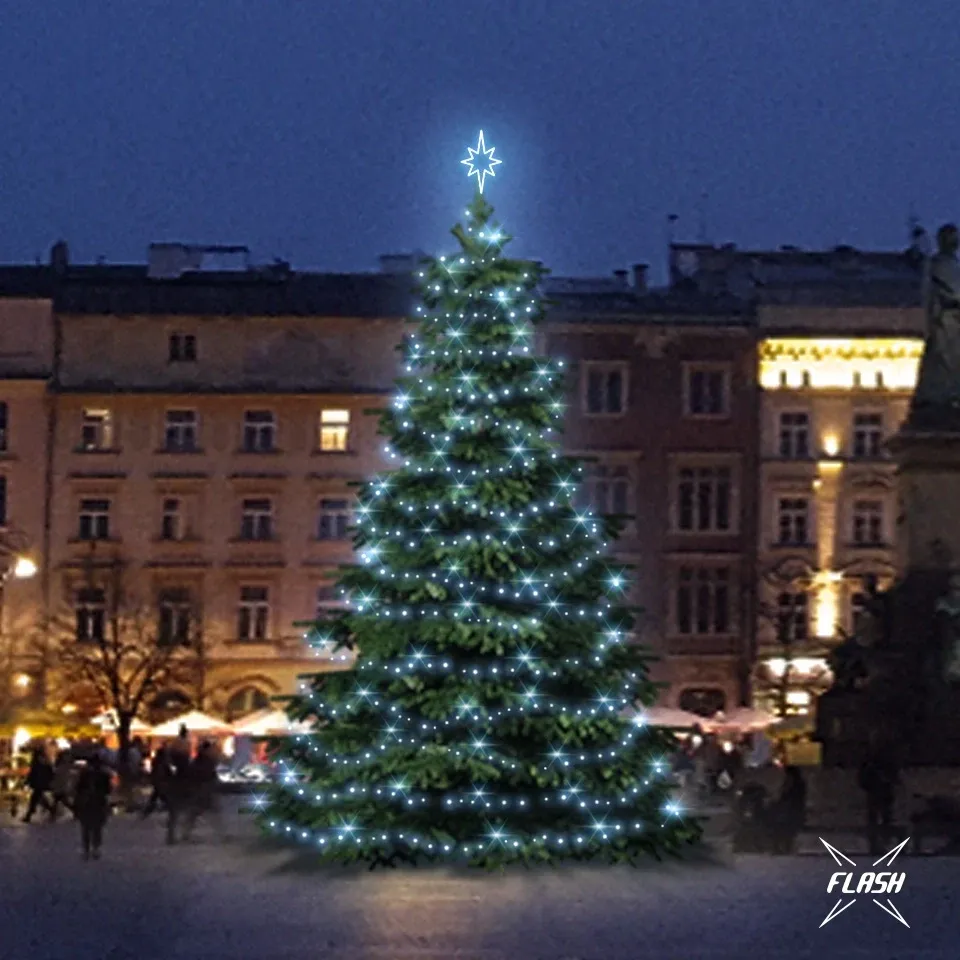 LED svetelná súprava pre stromy vysoké 9-11 m, ľadovo biela s bleskom