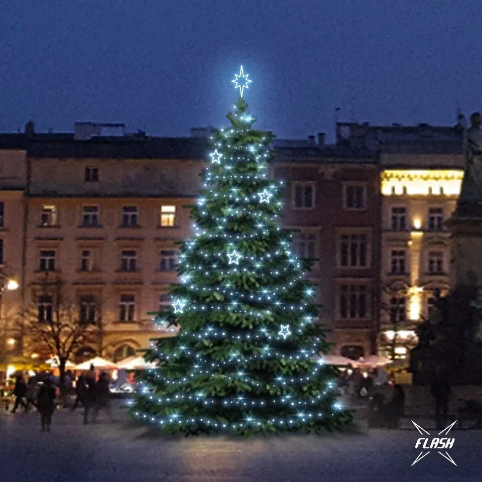Sada LED svetiel pre stromy vysoké 9-11 m, ľadovo biela s bleskom, dekory EFD11