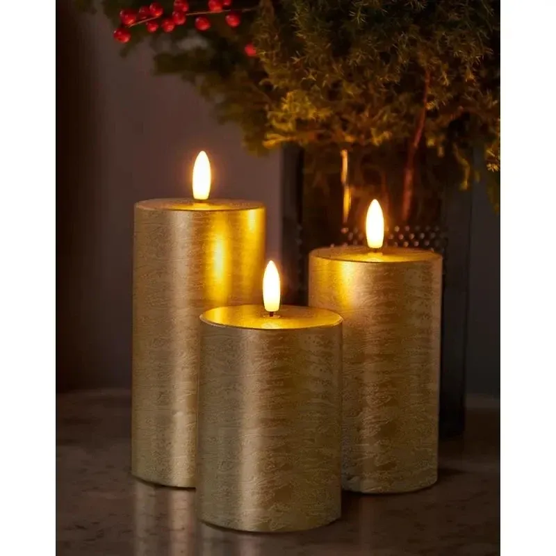 _Stiahnuté voskové LED sviečky Sille exclusive, 3ks, zlaté