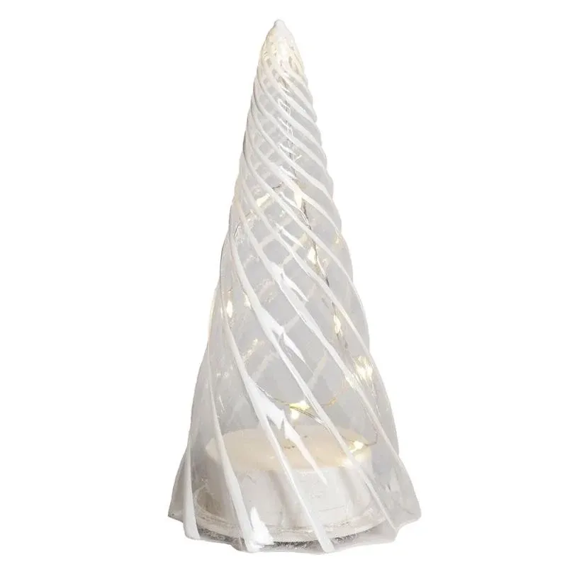 LED svetelný stromček, sklo, číry, 19 cm