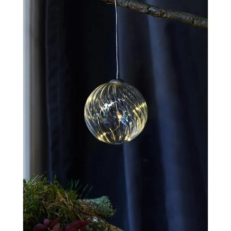 _Stiahnutá LED svietiaca guľová dekorácia 8 cm, číra, guľa,