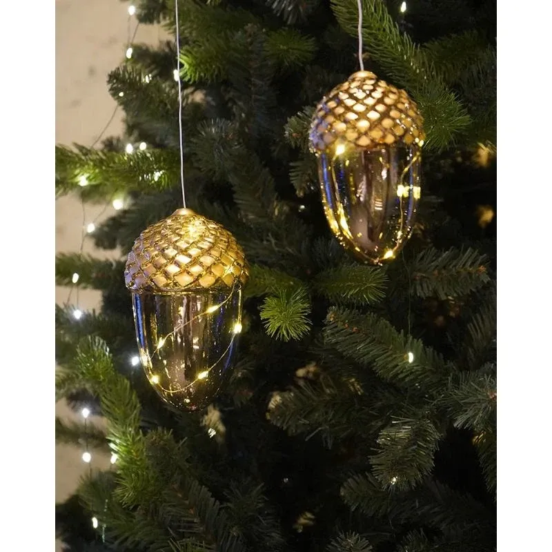 _Drawn LED závesná svetelná dekorácia, žaluď, 16 cm, zlatá
